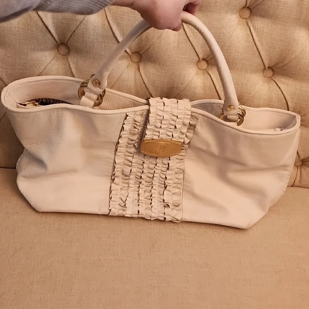 Bill Blass Off White Ruffled Shoulder Bag Purse